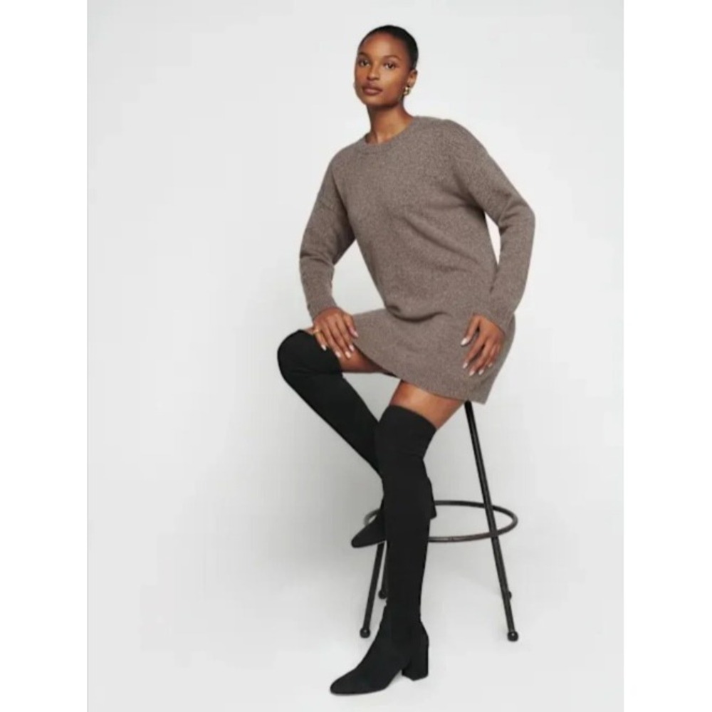 Reformation Henrietta 100% Cashmere Long Sleeve Sweater Dress in Cocoa, Sz L - Picture 1 of 12